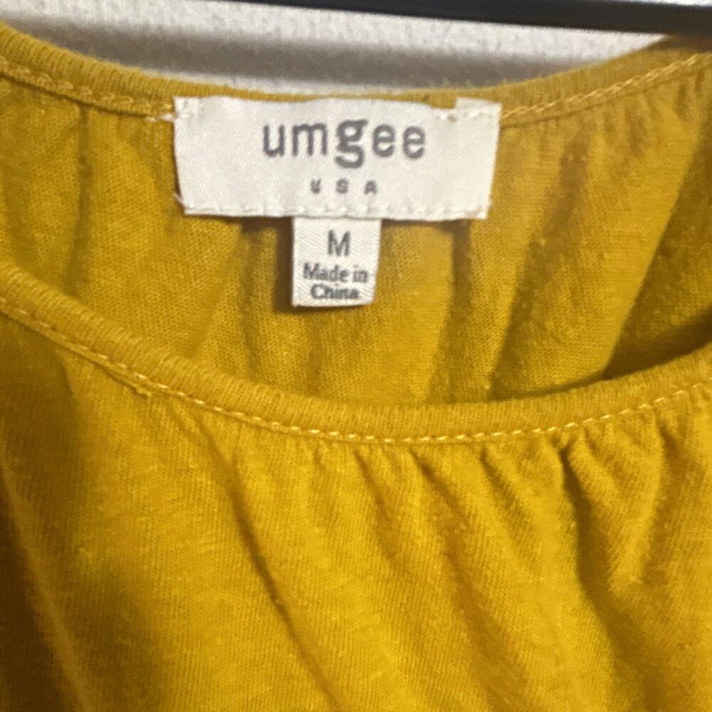 Umgee Blouse Women's M Yellow Multicolor Paisley 3/4 Raglan Sleeve Ruffle
